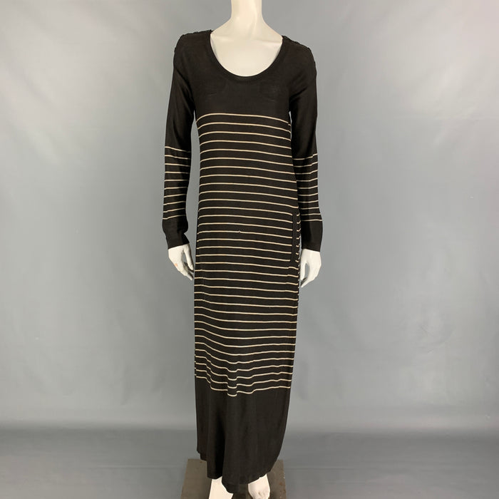 SONIA RYKIEL Size 6 Black Cream Cotton Stripe Long Sleeve Long Dress
