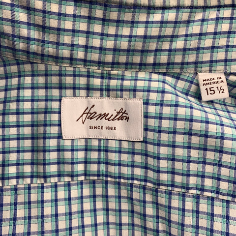 HAMILTON Size S Blue & Green Gingham Cotton Spread Collar Long Sleeve Shirt