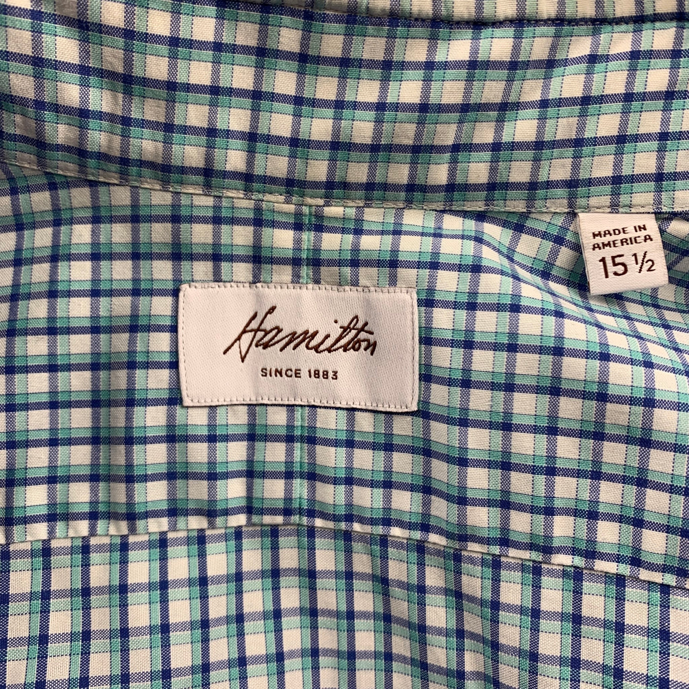 HAMILTON Size S Blue & Green Gingham Cotton Spread Collar Long Sleeve Shirt