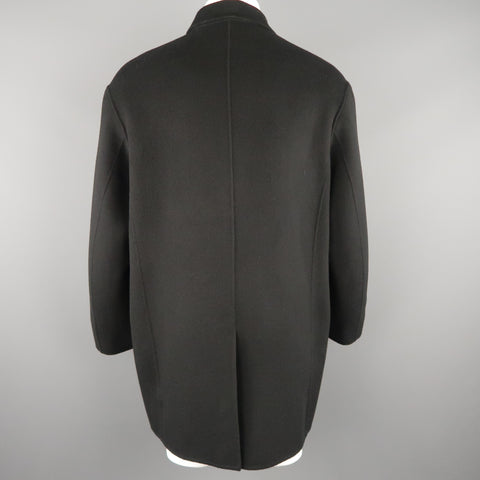 DONNA KARAN M Black Solid Wool / Nylon Hidden Placket Car Coat