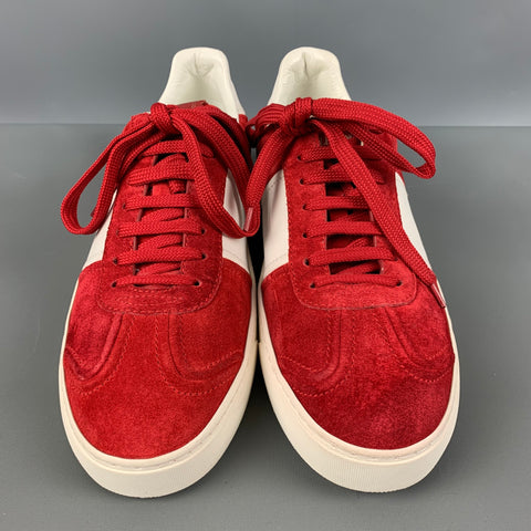 VALENTINO 'City Planet Rockstud'  Size 8 Red White Studded Suede Sneakers