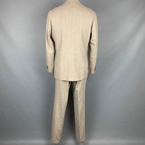 SUIT SUPPLY Size 48 Brown Herringbone Wool Notch Lapel Suit