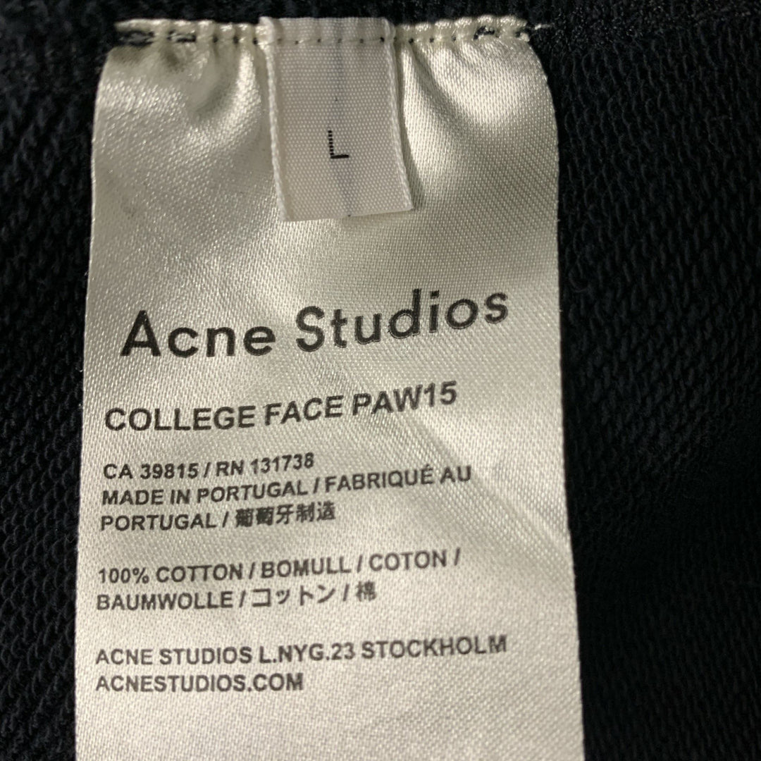 ACNE STUDIOS Size L Black Solid Cotton Crew-Neck Sweatshirt