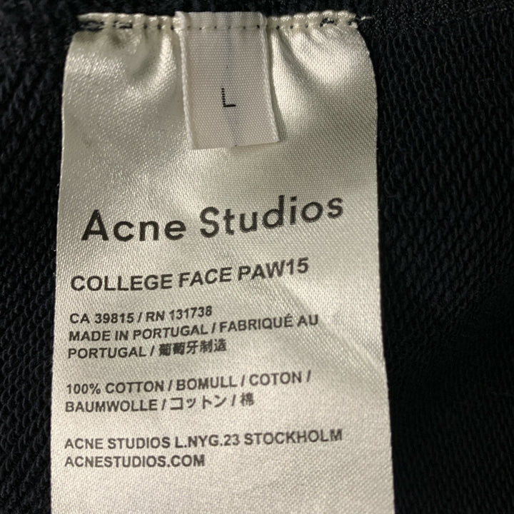 ACNE STUDIOS Size L Black Solid Cotton Crew-Neck Sweatshirt