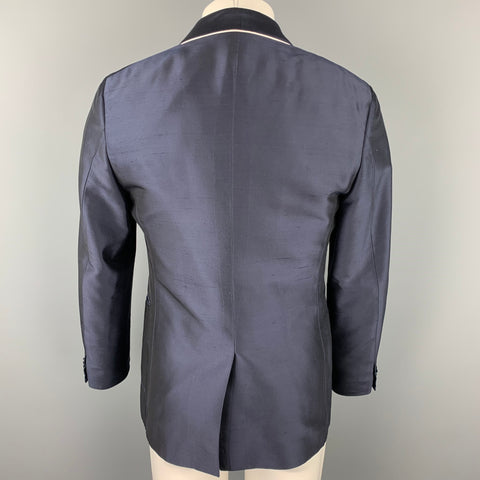 SALVATORE FERRAGAMO Size 38 Regular Navy Silk Shawl Lapel Sport Coat