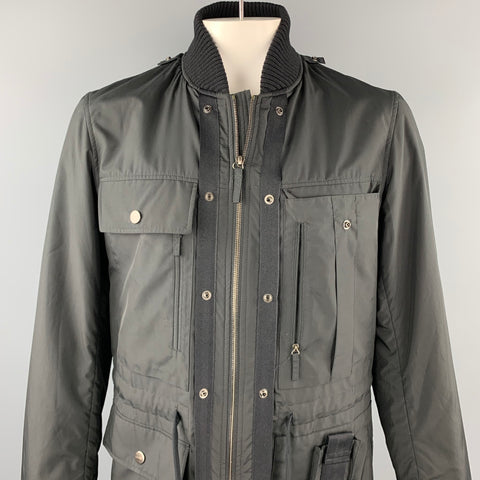 ALLEGRI Size XL Black Nylon Patch Pocket Zip Up Jacket