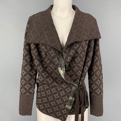 DRIES VAN NOTEN Size S Brown Copper Wool Rayon Abstract Cardigan