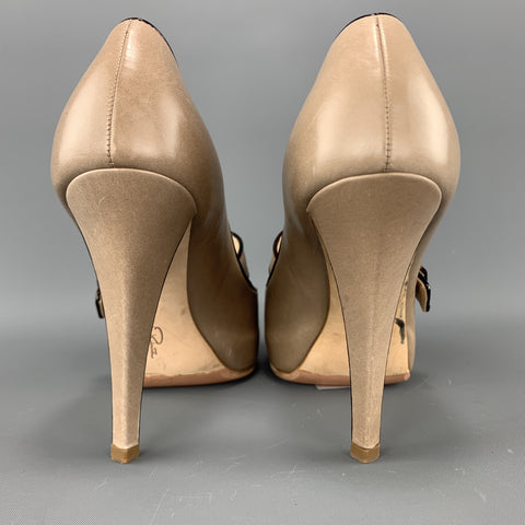 OSCAR DE LA RENTA Zapatos Mary Jane con punta abierta de cuero color topo talla 6