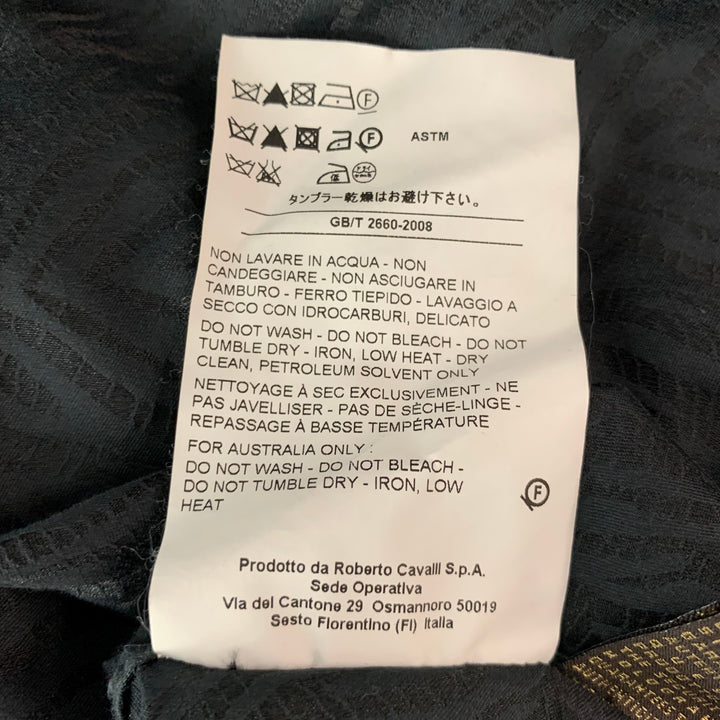ROBERTO CAVALLI Size XL Black Animal Print Cotton Silk Long Sleeve Shirt