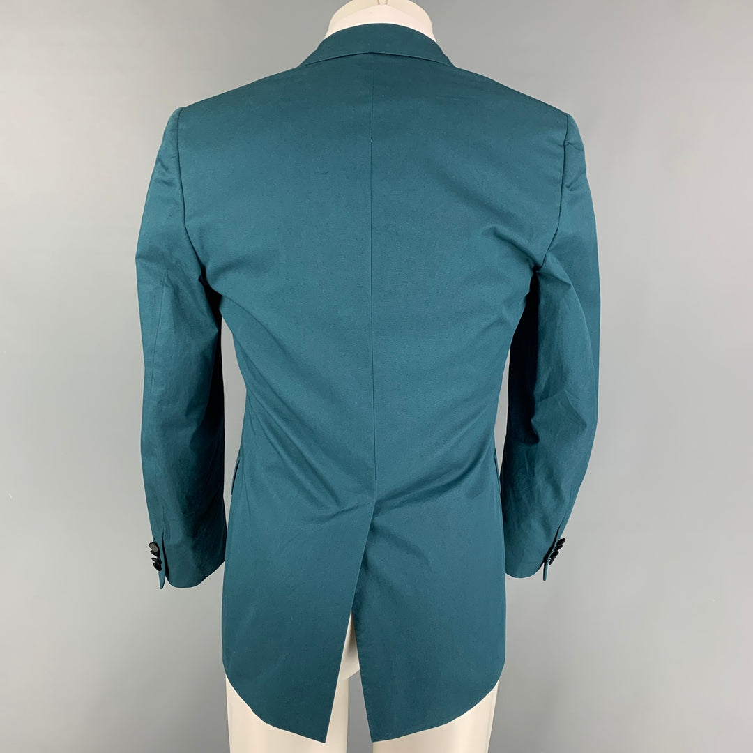 LANVIN Size 36 Teal Black Tweed Cotton Peak Lapel Sport Coat