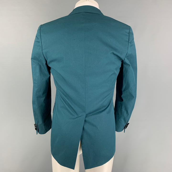 LANVIN Size 36 Teal Black Tweed Cotton Peak Lapel Sport Coat