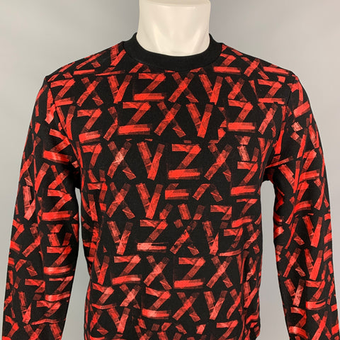 VERSUS by GIANNI VERSACE Size XS Black & Red Print Cotton Crew-Neck Sweatshirt