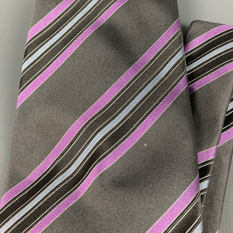 MASSIMO BIZZOCCHI Grey Purple Stripe Silk Tie
