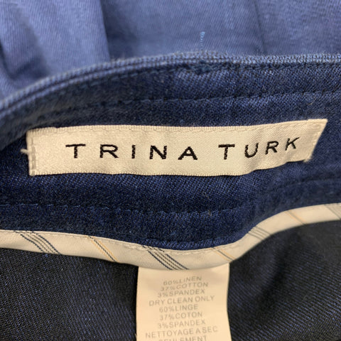 TRINA TURK Taille 28 Pantalon décontracté taille haute en mélange de lin bleu