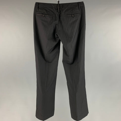 DSQUARED2 Size 6 Black Navy Wool Stripe Zip Fly Dress Pants
