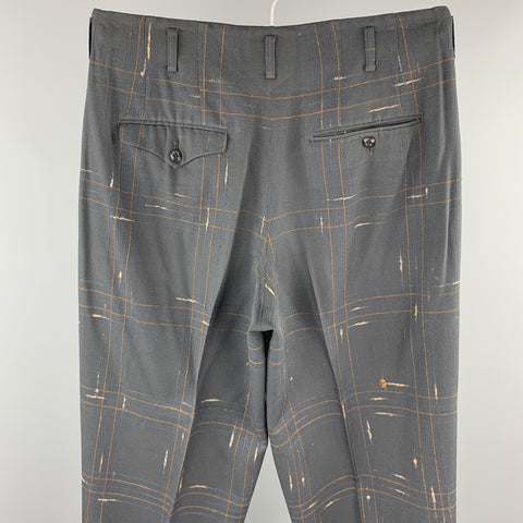 Vintage MATSUDA Size L Charcoal Window Pane Wool Pleated Dress Pants