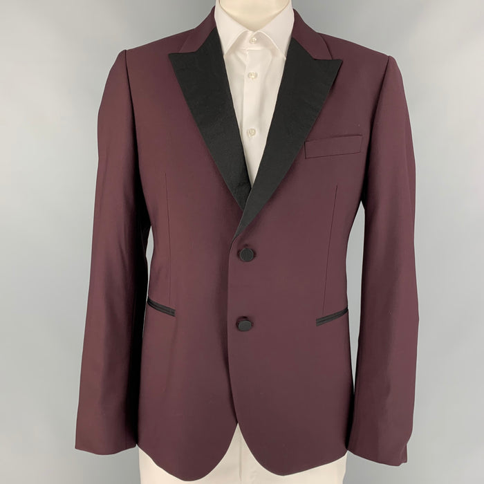 PAUL SMITH "Soho Fit" Size 46 Burgundy & Black Wool Peak Lapel Sport Coat