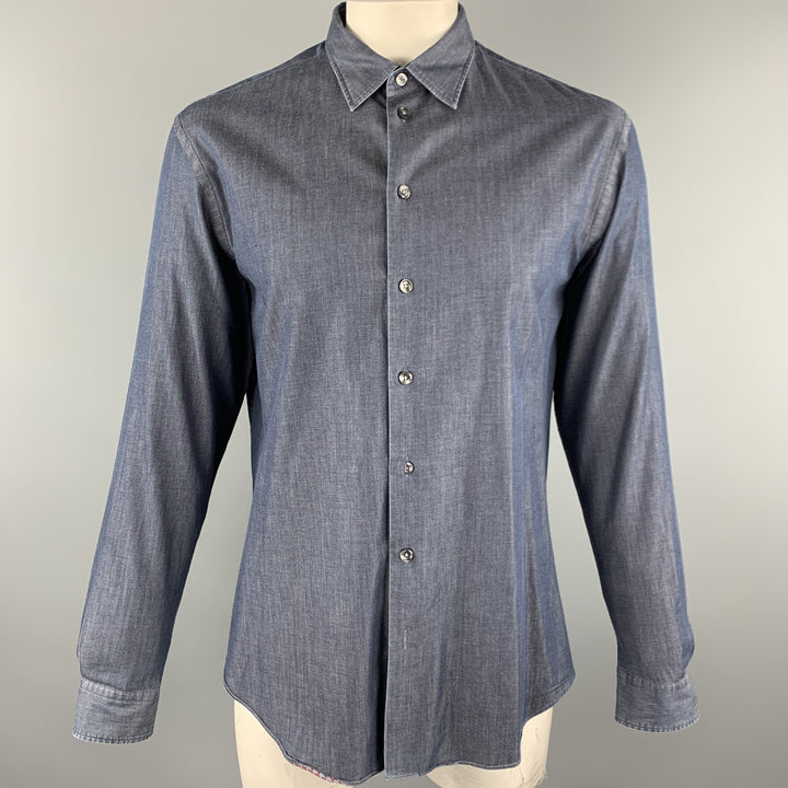 ARMANI COLLEZIONI Talla XL Camisa de manga larga con botones de algodón azul marino