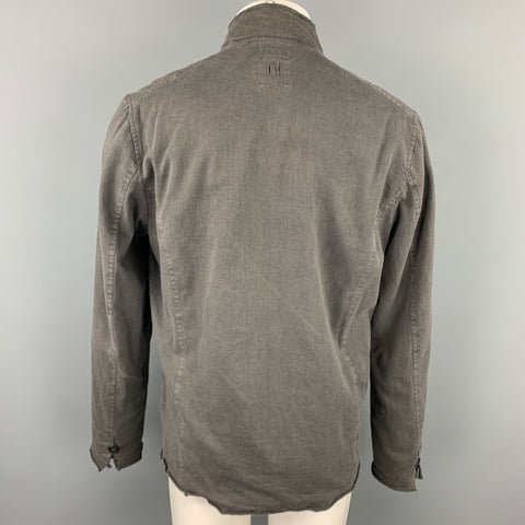 HANNES ROETHER Size L Grey Cotton Distressed Hem Jacket