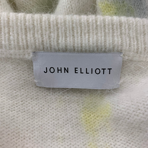 JOHN ELLIOTT Size XL Off White Yellow Painted Angora  Nylon Crew-Neck Sweater