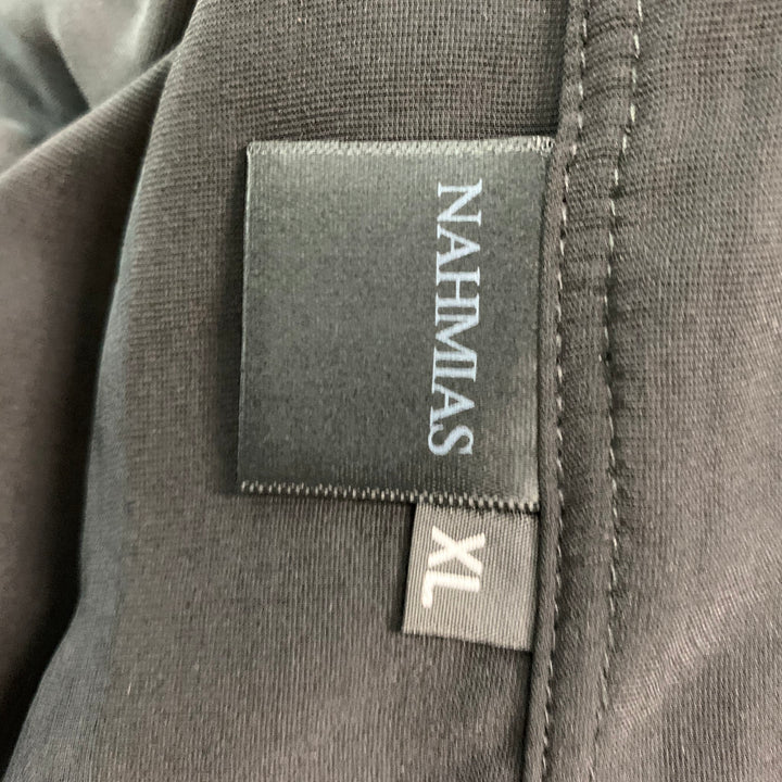 NAHMIAS Talla XL Camisa de manga larga con botones de seda a rayas negras