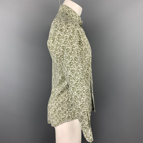 MAURIZIO BALDASSARI Size M Olive Print Linen / Cotton Long Sleeve Shirt