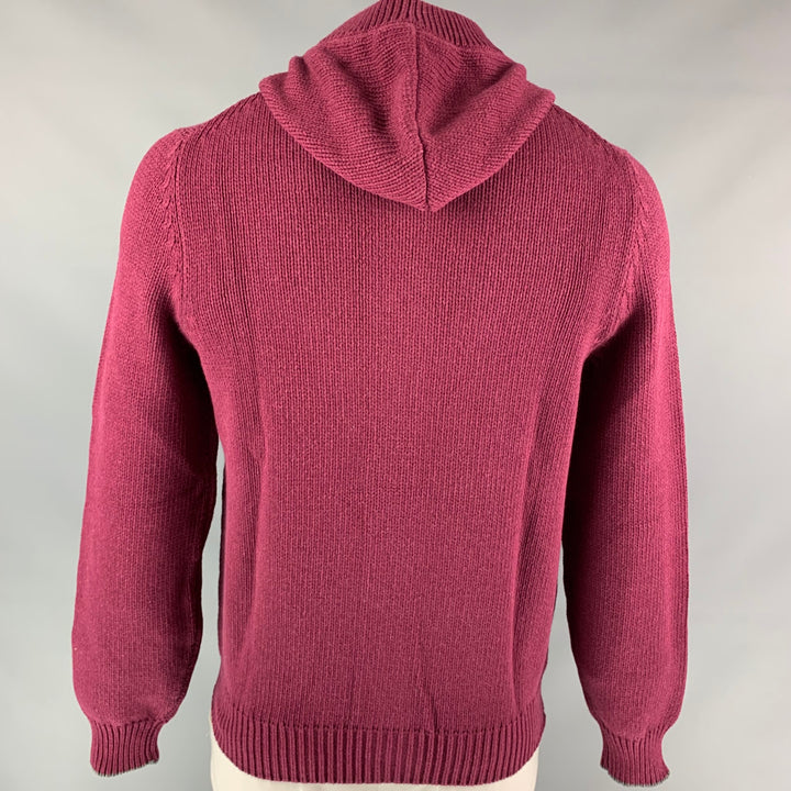BRUNELLO CUCINELLI Size 42 Burgundy Knitted Cotton / Polyamide Hooded Jacket