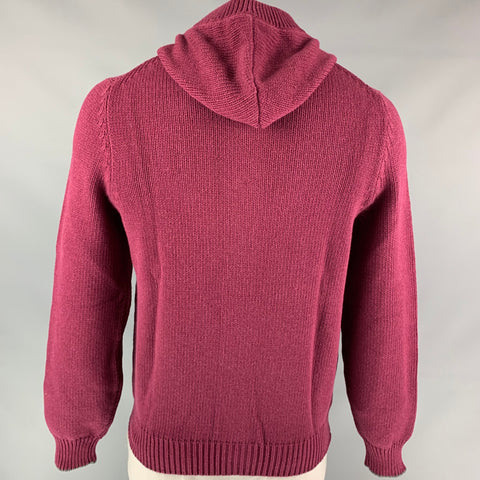 BRUNELLO CUCINELLI Size 42 Burgundy Knitted Cotton / Acrylic Hooded Jacket