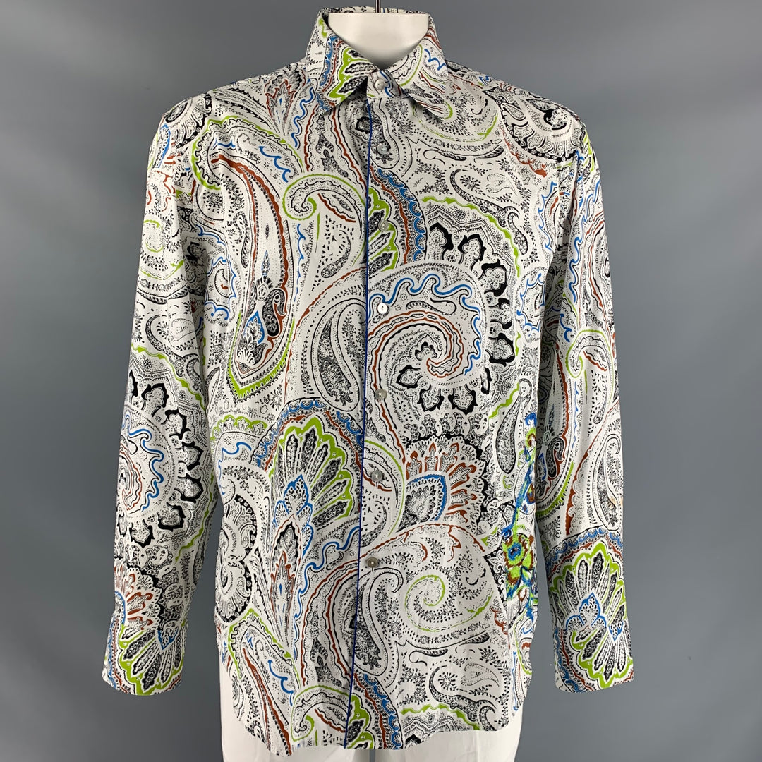 ROBERT GRAHAM Taille XL Chemise à manches longues boutonnée en coton imprimé multicolore blanc