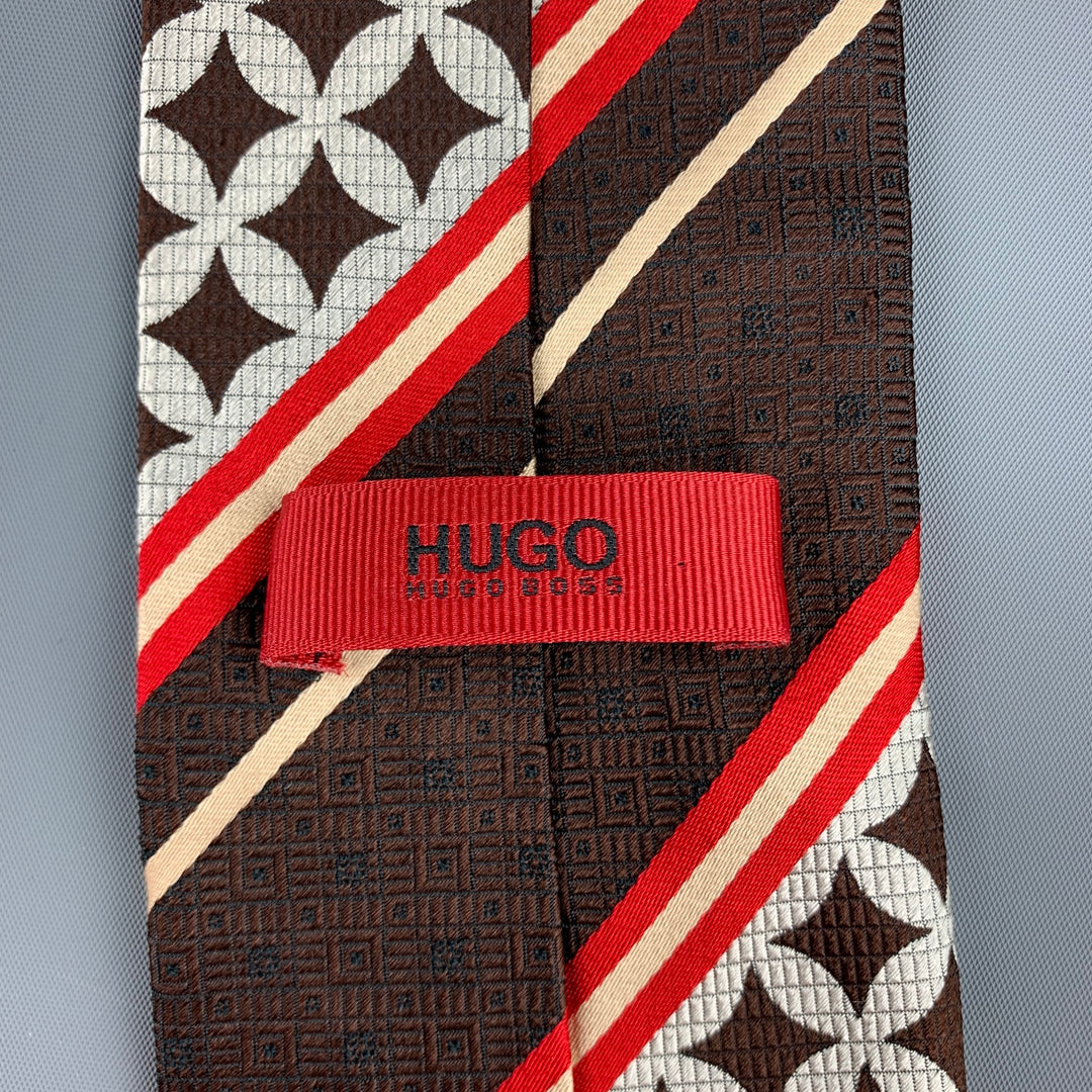 HUGO BOSS Brown & Red Diagonal Stripe Silk Tie