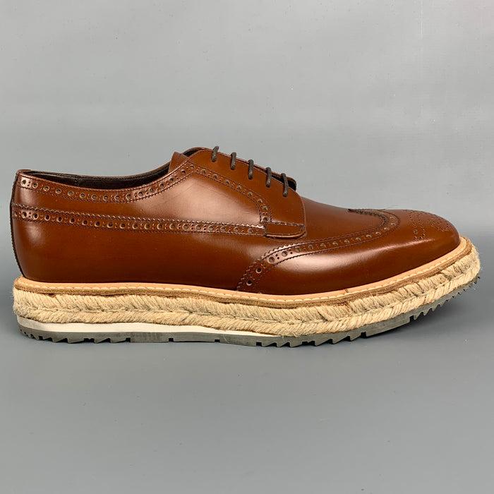 PRADA Size 8 Brown Perforated Leather Platform Lace Up Shoes