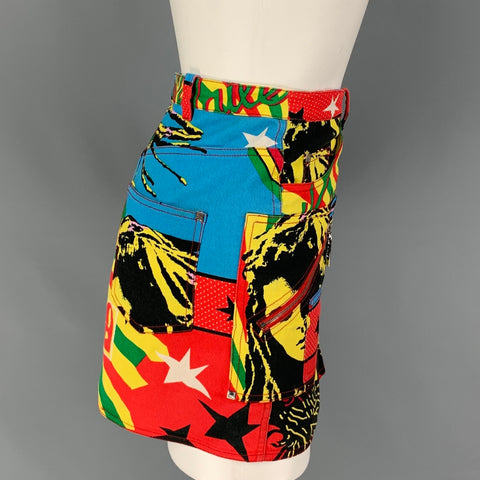 CHRISTIAN DIOR SS04 Rasta Mania Size 8 Multi-Color Cotton Lycra Graphic Mini Skirt