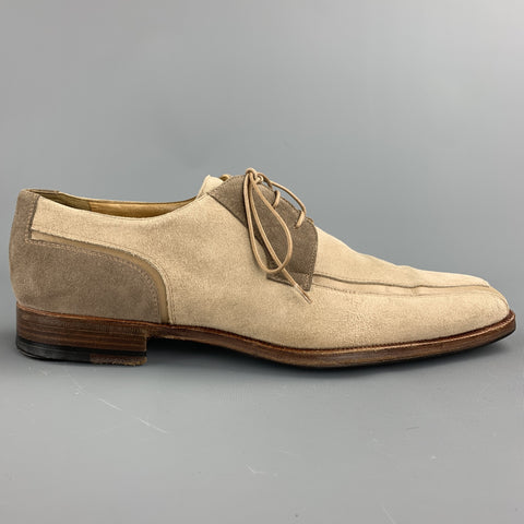 MORESCHI Size 8 Taupe Two Toned Suede Lace Up Shoes
