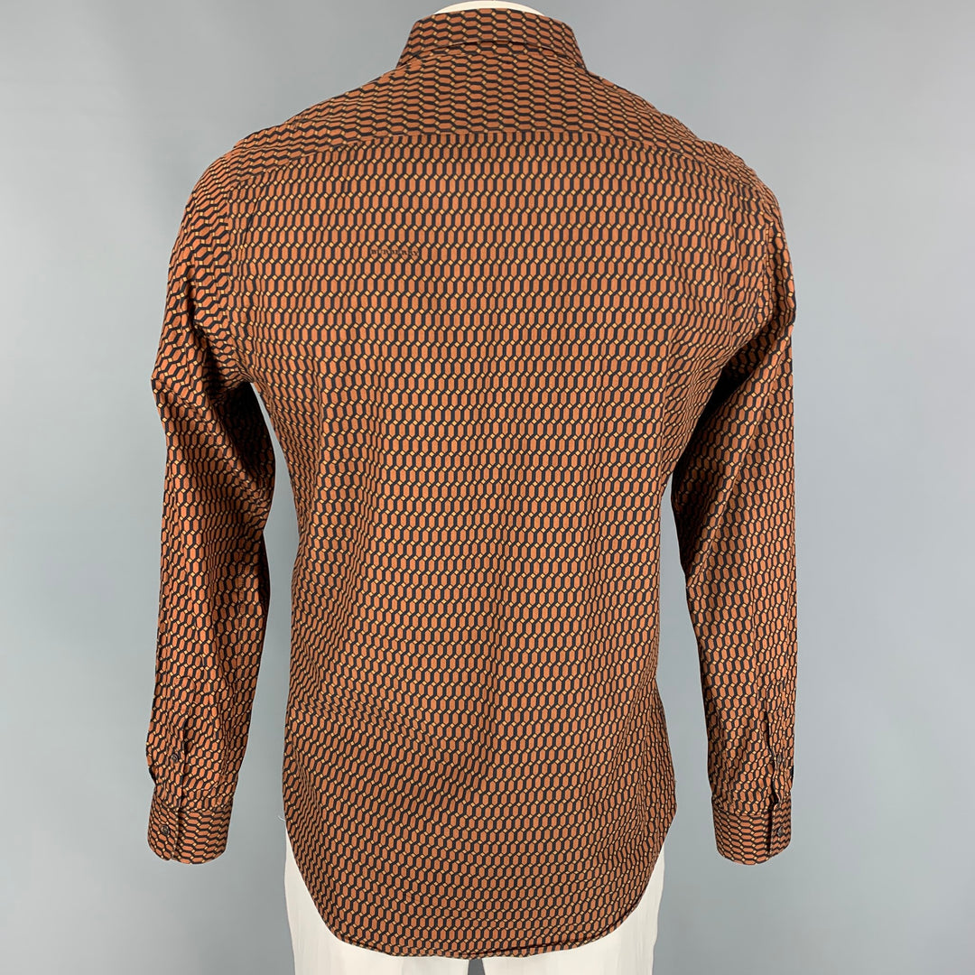 BURBERRY LONDON Size L Rust & Black Geometric Cotton / Silk Long Sleeve Shirt