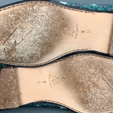 DONALD J PLINER Size 9 Turquoise Purple Beaded Leather Slip On Loafers