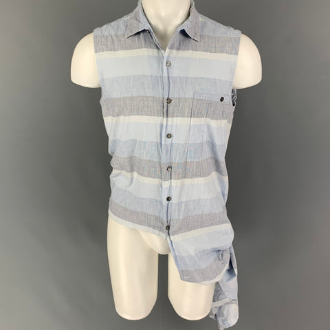 HOUSE OF THE VERY ISLAND'S Size S Light Blue Grey Stripe Short Sleeve Shirt