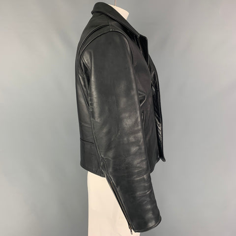 Vintage JOHNSON LEATHERS Size 46 Black Distressed Leather Zip Up Jacket