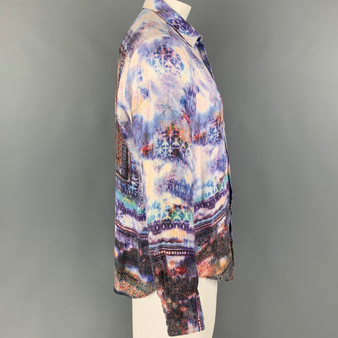 ROBERT GRAHAM Size XL Purple Multi-Color Abstract Linen Long Sleeve Shirt