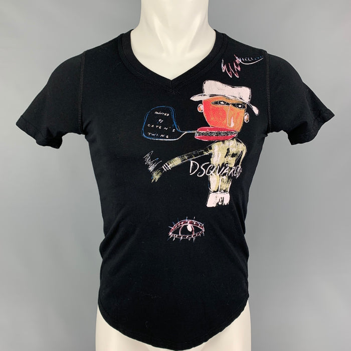DSQUARED2 Size S Black Multi-Color Cartoon Cotton Short Sleeve T-shirt