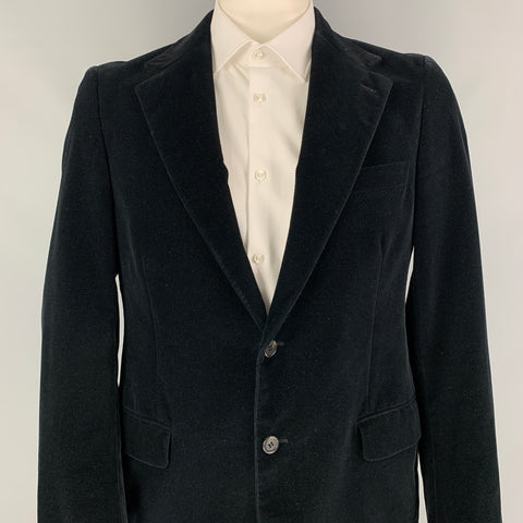 PRADA Taille 42 Manteau de sport à revers cranté en coton velours noir régulier