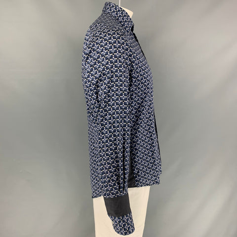 ETRO Size M Blue Gray Taupe Hearts Cotton Button Down Long Sleeve Shirt