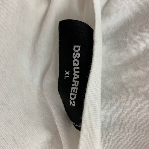 DSQUARED2 Size XL White Summer Graphic Cotton T-shirt