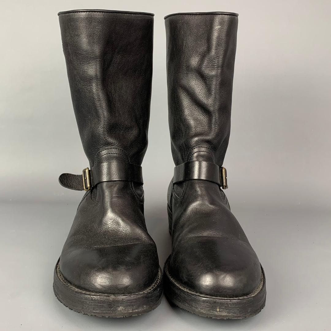 CoSTUME NATIONAL Size 10 Black Leather Belted Pull On Boots