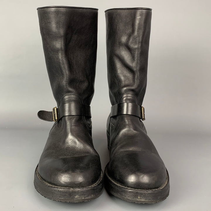 CoSTUME NATIONAL Size 10 Black Leather Belted Pull On Boots