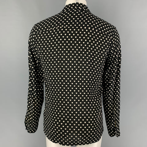 ALLSAINTS Size M Black White Hearts Viscose Button Up Long Sleeve Shirt