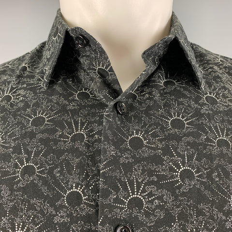 THEORY Size S Black White Abstract Cotton Long Sleeve Shirt