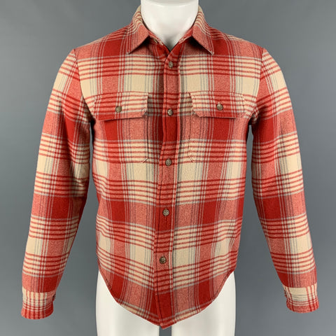 JOHN ELLIOTT FW 18 Size XS Red Beige Plaid Wool Nylon Long Sleeve Shirt