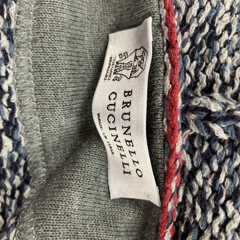 BRUNELLO CUCINELLI Size 44 Navy & Light Grey Heather Cotton / Acrylic Hooded Jacket
