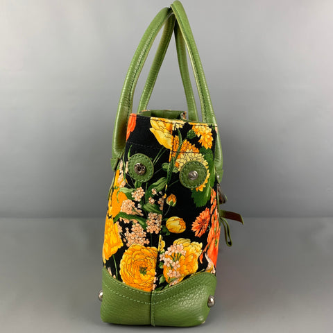 DOLCE & GABBANA Green Orange Floral Canvas Tote Handbag