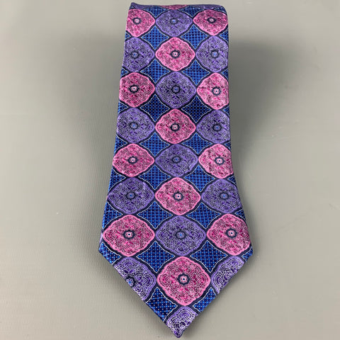 ERMENEGILDO ZEGNA Blue Pink Circles Silk Satin Tie